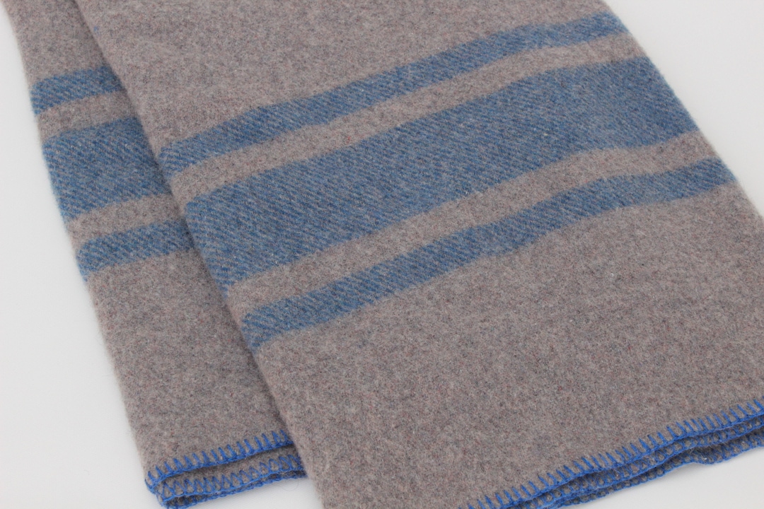 GREY & Blue Color Vintage Wool Blanket, DOUBLE Size Bed, Sea Side Decor