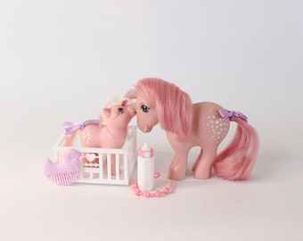 COTTON CANDY et son Bébé! "Ma Petite Pouliche" Vintage G1, 1982-1984, Fabriqués à Hong Kong