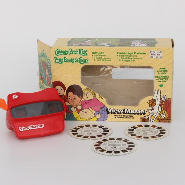 Ensemble View MASTER "P'tits Bouts de Choux" dans sa boîte originale! Visionneuse 3-D et 3 Rondelles d'images, 1984, Fabriqué aux États-Unis