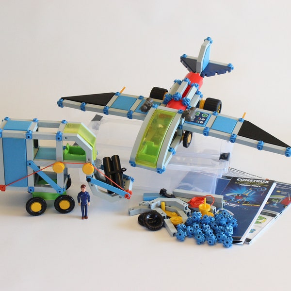 Jeu vintage CONSTRUX de Fisher Price, #6140 Road Rigs, #6150 Wings & Wheels, 1986-1987, Fabriqué aux États-Unis