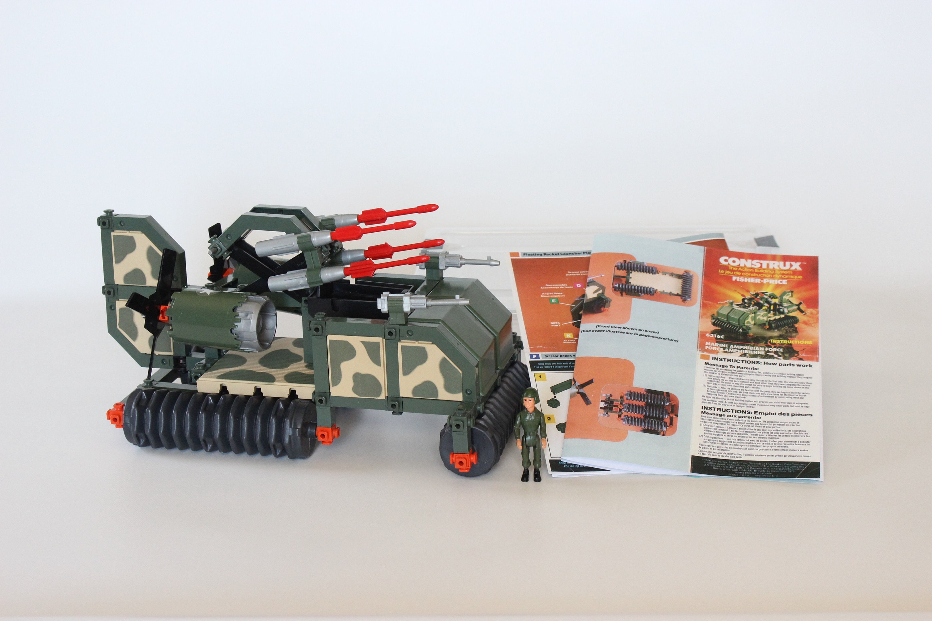 Vintage Fisher Price CONSTRUX Playset, #6316 Marine Amphibian Force, 1987-1988, Made in USA