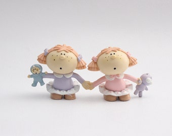 Les petites jumelles! 2 Figurines Vintage BUMPKINS par Fabrizio, Personnages Vintage en PVC, 1985, Fabriqués à Hong Kong