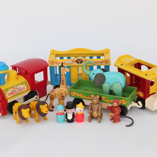 4-CAR Version CIRCUS TRAIN! Vintage Fisher Price "Little People" Playset, #991 Play Family Circus Train, 1973-1978