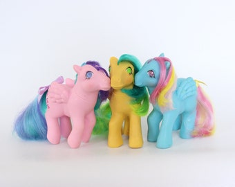 WHIZZER, MASQUERADE et Sweet POP! "Ma Petite Pouliche" Vintage G1, 3 pégases "Twinkle Eyed Ponies", 1985, Fabriquées à Hong Kong