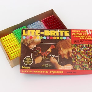 Over 350 Vintage Original Pegs for LITE BRITE toy, LONG pegs 1 1/8 inches - 2,8 cm, New pegs in Original Box