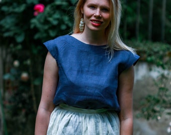 Loose linen shirt in bleu color, Pure Linen Shirt, Natural Linen Top, Casual Loose Top, Basic Linen Blouse,Simple Linen Shirt