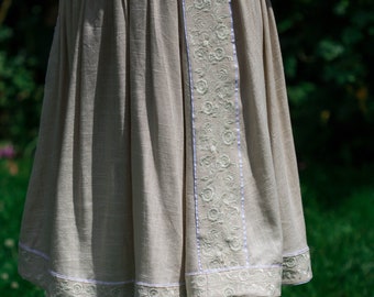 linen romantic embroidery skirt, linen boho midi skirt, flared midi flax skirt, Eco-Friendly Linen Skirt