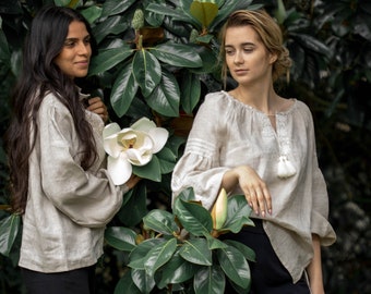Linen embroidered top in Vita Kin style, Dressy Linen Long Sleeve Top, vyshyvanka blouse, embroidered linen top, Bohemian Clothing