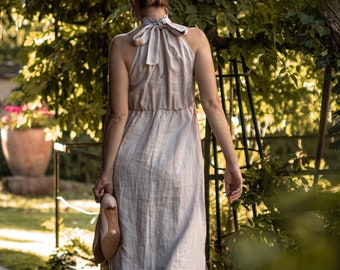 Maxi Linen Dress in dusty pink, Sleeveless Loose Beach Dress, Flax Summer Eco-Friendly Clothing, Long Bohemian Bridal Outfit