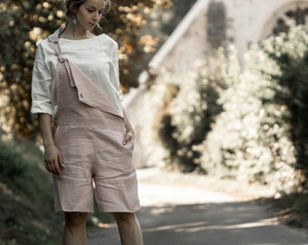 Linen romper in pale rose