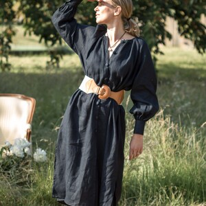 Black linen vintage dress APHRODITE, linen maxi summer dress, Women Loose Linen Dress, Flax maxi Dress, Vintage Style Linen Dress