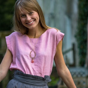 Loose linen shirt in old rose color,  Flax Linen Top, style minimaliste, basic linen blouse, casual linen loose top, Pure Linen Shirt
