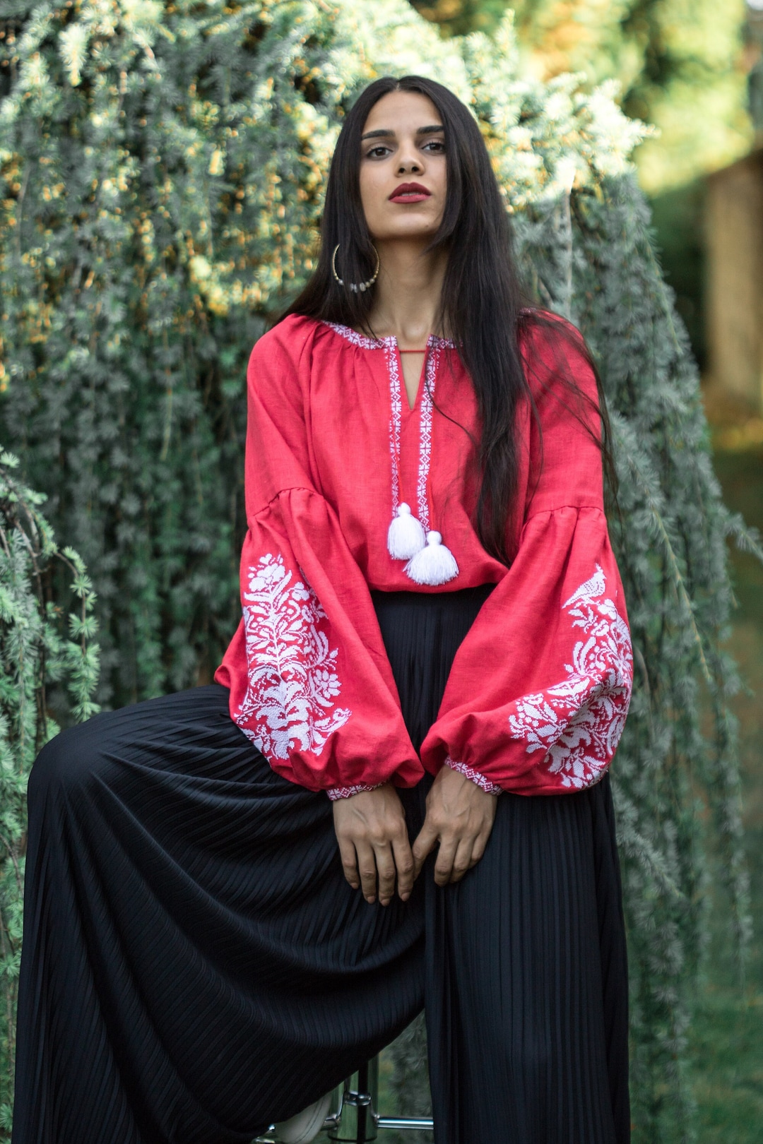 Linen Embroidered Top in Boho Style Peasant Style Blouse With - Etsy