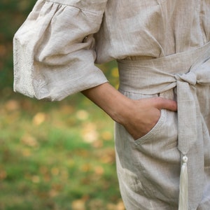 Ethnic linen embroidered jumpsuit, linen jumpsuit women, linen clothes, jumpsuit hand made, linen, embroidered jumpsuit image 7