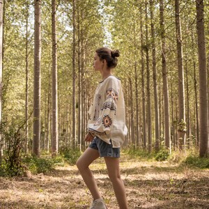 Linen embroidered top in boho style CELESTE , White Blouse with Long Puff Sleeve, Natural Flax Linen Shirt, Embroidery Eco Linen Blouse image 7