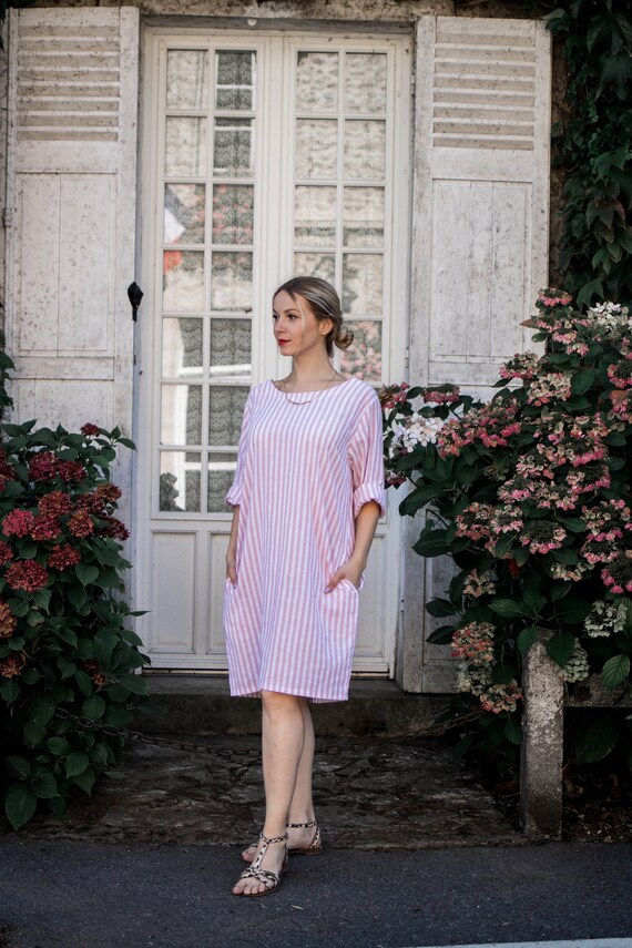 knee length dresses for ladies Women's Striped Maxi Dress Rayon Linen Blend main image 1