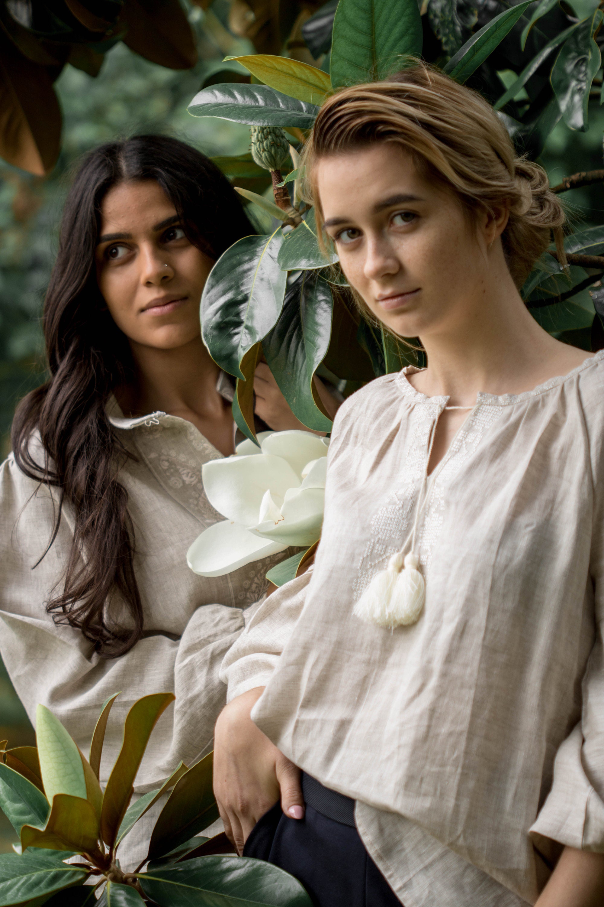 Linen Embroidered Top in Vita Kin Style, Dressy Linen Long