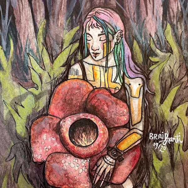 Cyber Punk Rafflesia (Framed Mini Original Drawing)