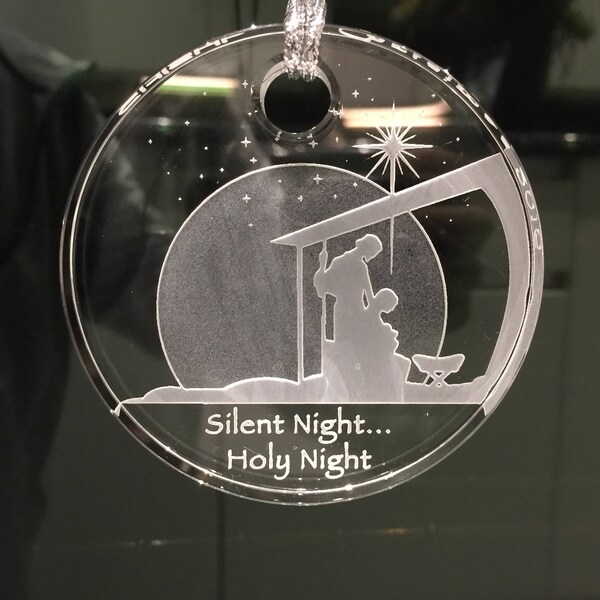 Crystal Christmas Ornament - "Silent Night... Holy Night" Nativity Scene
