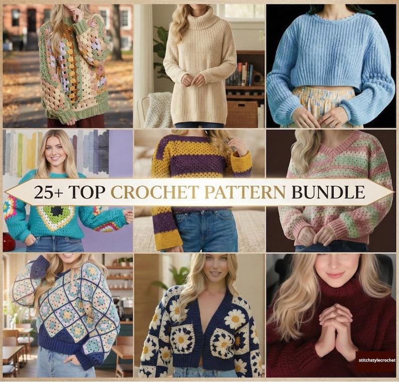 25+ Modern Crochet Sweater Patterns PDF | Digital Bundle