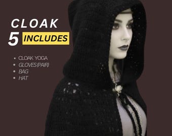 Gothic Cloak Crochet Pattern Set – PDF Bundle with Gloves, Hat, Bag, Cuffs & Variation