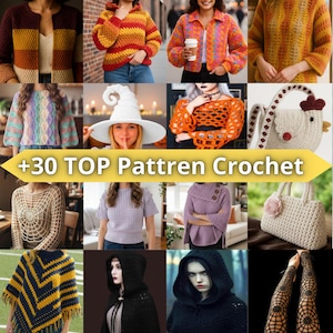 30+ Crochet Pattern – Witch Hat, Gothic Poncho, Spiderweb, Fjord Sweater, Hooded Cloak, Halloween, Cardigans & Cozy PDF Bundle