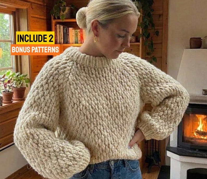 Chunky Crochet Sweater Pattern PDF | Fjord Sweater | Top Down No Sew | Alpine Stitch | Oversized Fit | US Terms | 8mm Hook image 1