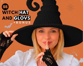 Witch Hat and Gloves Crochet Pattern Set – Gothic DIY Halloween PDF Bundle - Adult & Child Sizes - Spooky Fantasy Costume - Digital Download