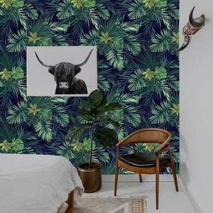Tropical Palm Removable wallpaper  Peel & Stick Mural Nursery Decor Self- Adhesive Wallpaper Dark Leaf Wall Mural Temporary Wallpaper