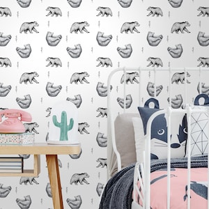 Yoga bears Removable Wallpaper Peel & Stick Nursery Decor Self- Adhesive Wallpaper bears Wallpaper,nursery wallpaper color customizable