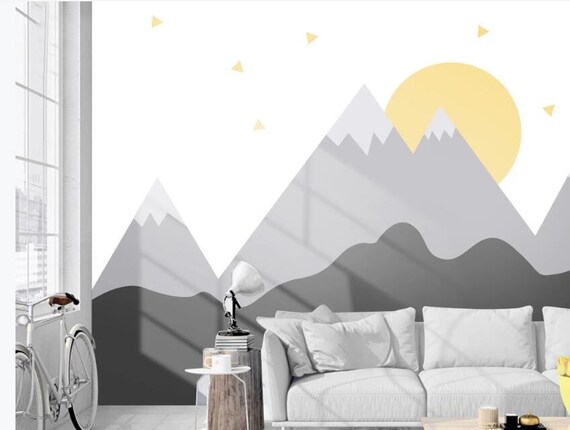 Grey Mountain Removable Wall Fabric Wallpaper Geometric | Etsy