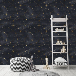 Gold Elegant stars background Removable Wallpaper Peel & Stick Nursery Decor Self- Adhesive Wallpaper night sky Mural