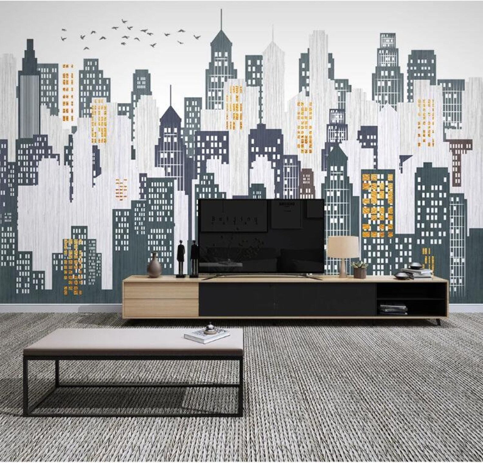 Modern Minimalist Urban Geometric Removable Wall Fabric Wallpaper Peel ...