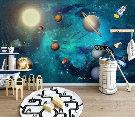 Hand Painted Space Universe Wallpaper Space Kids Bedroom Wall Mural Peel And Stick Nursery Wall Paper Removable Playroom Poster