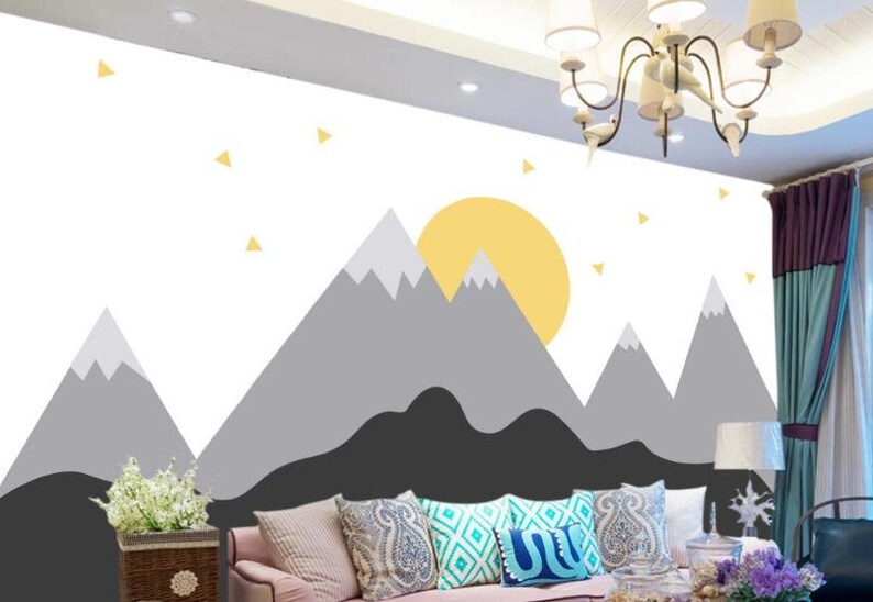 Grey Mountain Removable Wall Fabric Wallpaper Geometric - Etsy