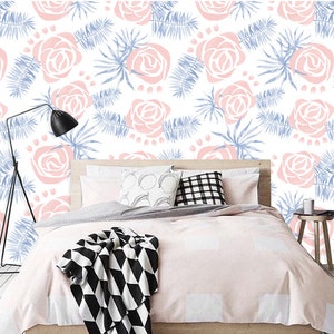 Removable Wallpaper Mural Nursery Wallpaper Mural Peel & Stick Seamless Pattern with Flowers Watercolor, Self adhesive, Wall Decal