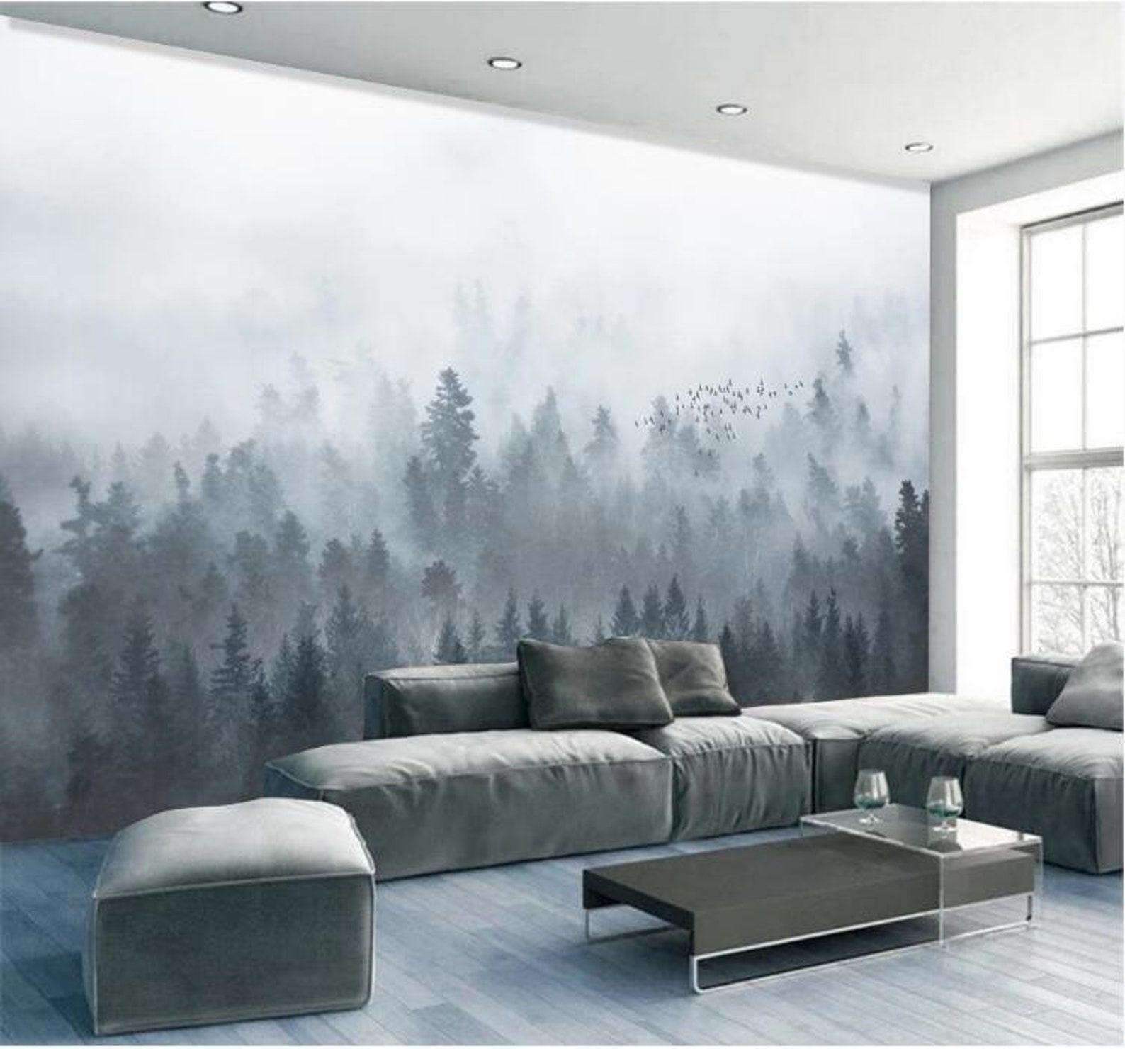 Foggy Mountain Removable Wall Fabric Wallpaper Peel and Stick - Etsy
