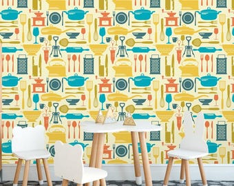 Removable Wallpaper Kitchen Accessories, Peel & Stick Cooking Decor Self-Adhesive Wallpaper Art Kitchen Mural