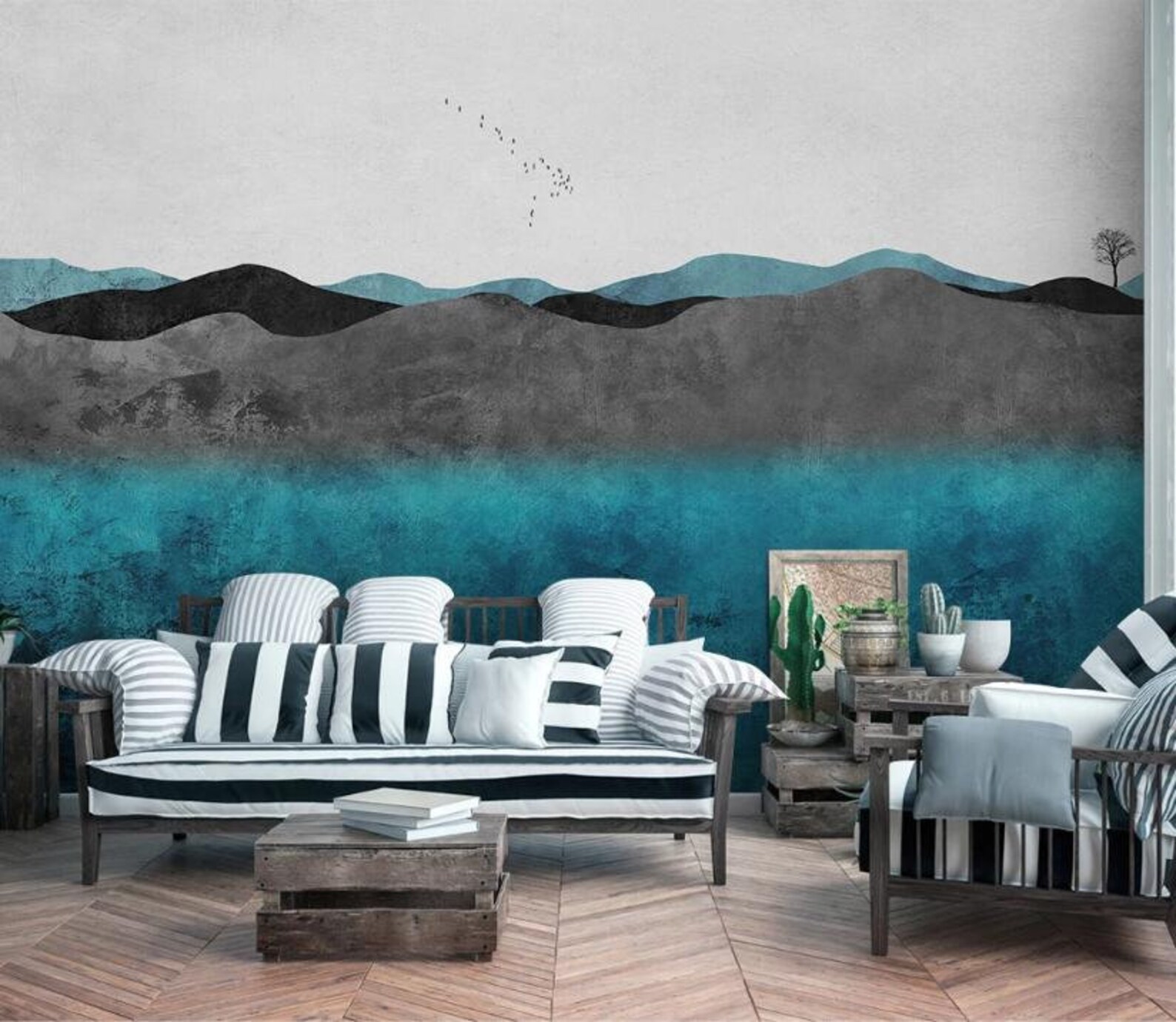 Hand Drawn Forest Removable Wall Fabric Wallpaper Watercolor - Etsy
