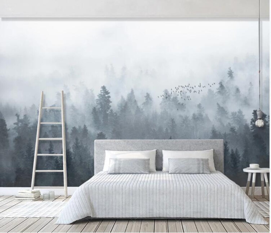 Foggy Mountain Removable Wall Fabric Wallpaper Peel and Stick Wall Self ...