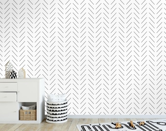 Herringbone Removable Wallpaper , Peel & Stick Nursery Decor Self- Chevron Adhesive Wallpaper Art Deco custom color