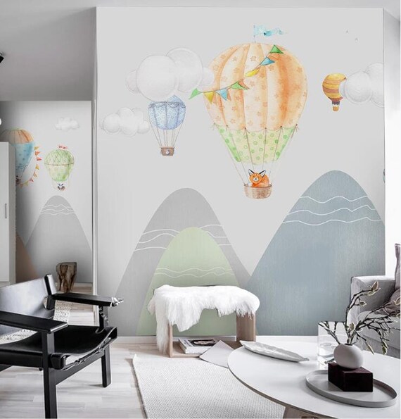 Watercolor Paris With Hot Air Balloon Wallpaper Mural - View #5