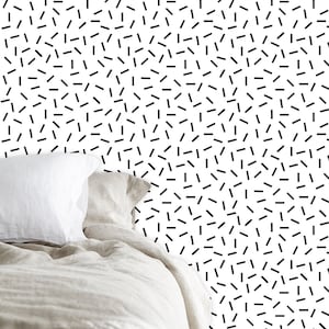 Striche retro schwarz und weiß abnehmbare Tapete Peel & Stick Kinderzimmer Dekor selbstklebende Tapete Memphis Stil Hintergrund Wandbild
