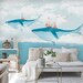 Hand Painted Watercolor Whale Removable Wall Fabric Wallpaper - Etsy