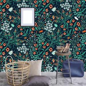 Removable Wallpaper summer blooms and colored beetles Wallpaper  floral Peel & Stick Mural Nursery Decor Self- Adhesive Wallpaper wall mural