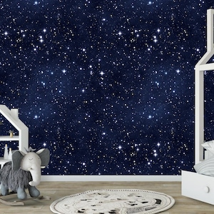 Space Constellations Removable Fabric Wallpaper , Peel & Stick Nursery Decor Self Adhesive Fabric Wallpaper Art Deco Mural wallpaper