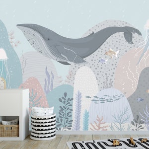 Carta da parati rimovibile in tessuto Blue Whale motivo oceano vivaio carta da parati per bambini carta da parati per cameretta staccabile e adesiva