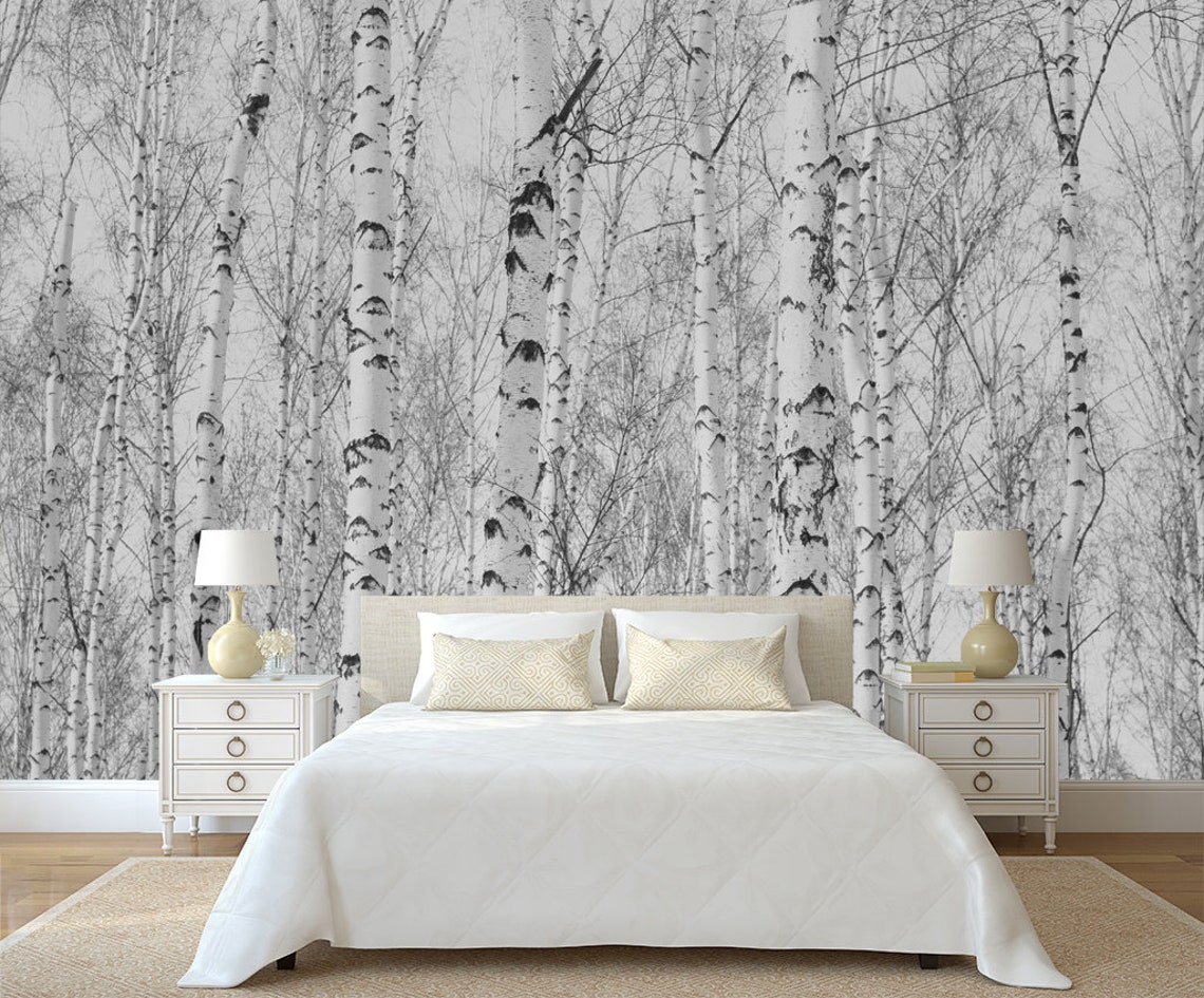Black and White Birch Trees Removable Fabric Wallpaper,peel and Stick ...