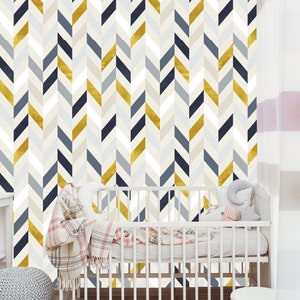 Geometric Removable Wallpaper Peel & Stick Nursery Decor Self- Adhesive Wallpaper Chevron Wallpaper, Herringbone Wallpaper