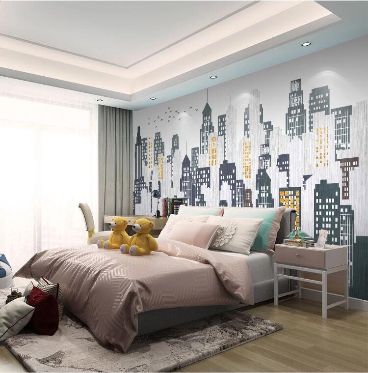 Modern Minimalist Urban Geometric Removable Wall Fabric Wallpaper Peel ...